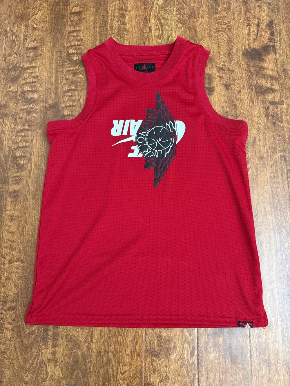 Jordan Red Mesh Basketball Tank with Black & White Logo